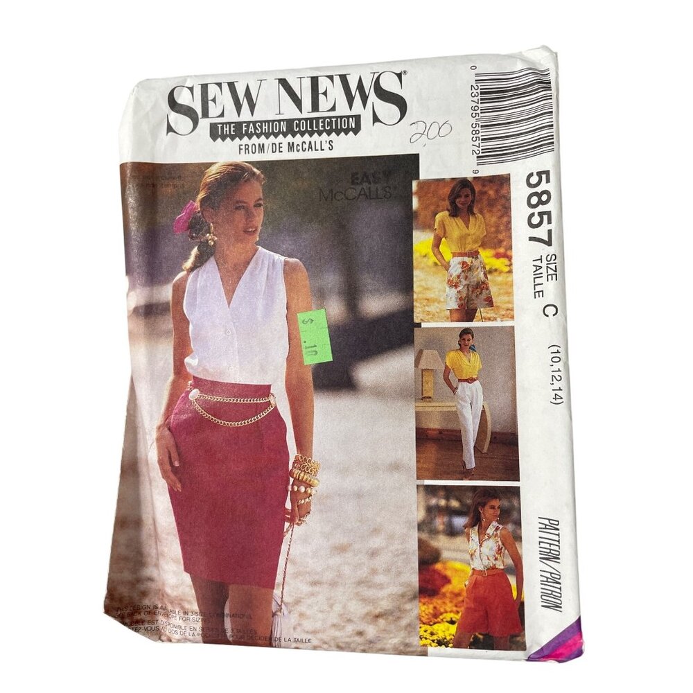 90s McCalls 5857 Sewing Pattern Sizes 10 12 14 Misses Skirt Pants & Shorts CUT
